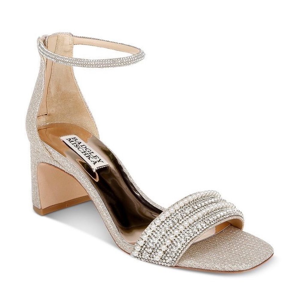 Badgley Mischka Kameryn Pale Gold Sandal Heel 9.5 Block